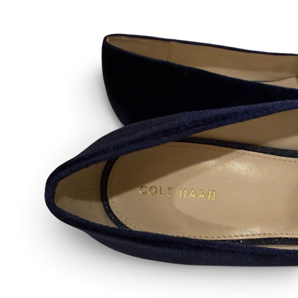 NWOB Cole Haan Marlee Skimmer Loafers Women 11B Navy Velvet Glitter Heel Preppy - Picture 11 of 11